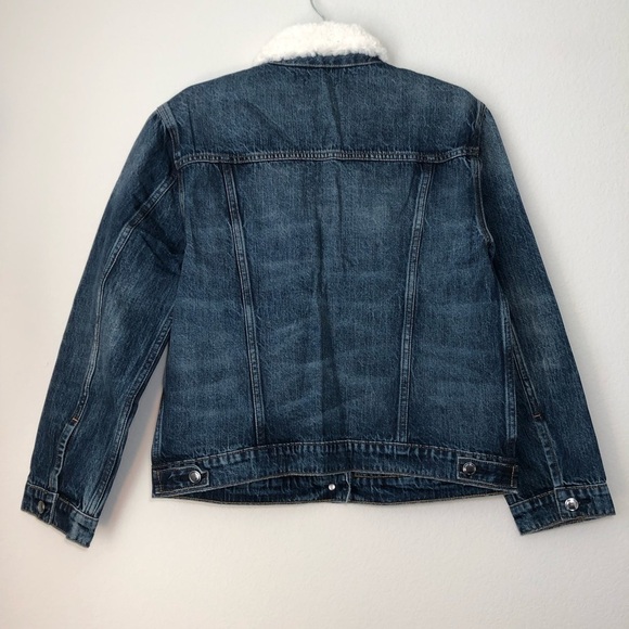 NWT Good American Trucker Boyfriend Denim Sherpa Button Down Jacket size 00/ XS - Picture 15 of 16